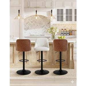 COLAMY Bar Stools, Modern Swivel Bar Chairs, Adjustable PU Leather Upholstered Barstools Counter Height with Square Open Back for Bar, Kitchen Island, Dining Room, count of 3 (1 white, 2 brown)