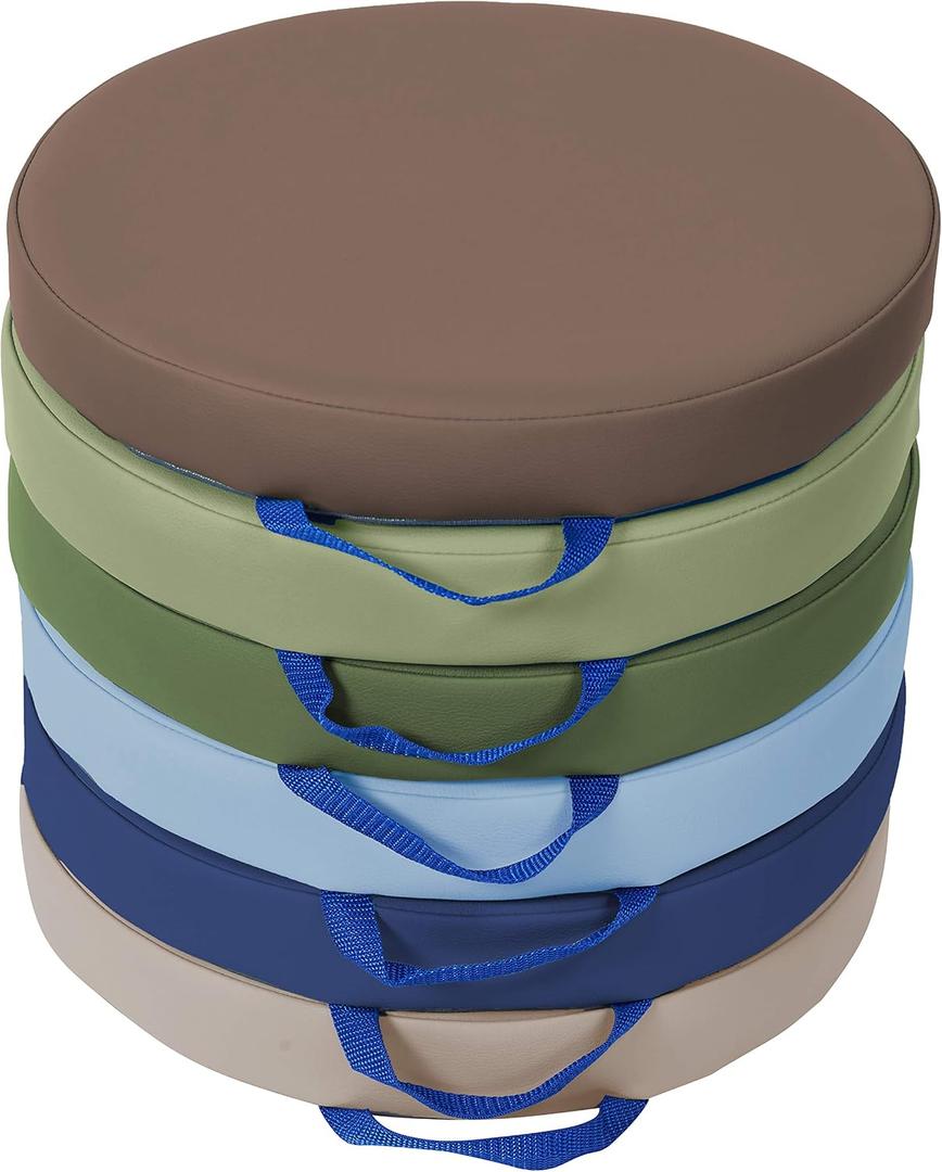 Factory Direct Partners SoftScape 15 inch Round Classroom Floor Cushions with Handles; Flexible Seating for Daycare, Preschool, Playroom; 2 inch Thick Deluxe Foam (6-Piece) - Earthtone, 11232-ET