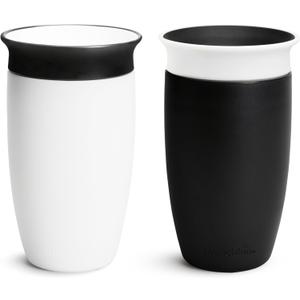 Munchkin Sippy Cups for Toddlers 1-3, Spill Proof Miracle 360 Cup, 10 Ounce, 2 Pack, Black/White