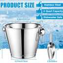 meekoo 2 Pcs 4 Quart Champagne Bucket Wine Bucket Metal Ice Container with 1 Pcs 6 oz Ice Scoop and Handles Stainless Steel Drink Cooler Cocktails Wine Chiller Beer Tub for Bar Party BBQ Banquet