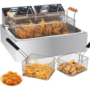 Commercial Deep Fryer with Basket for Restaurant or Home Use, 3400W 12.7QT Detachable Large Capacity Stainless Steel Countertop Electric Oil Fryer with Temperature Control