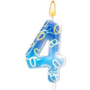 5 x Cartoon Birthday Candle, Blue Number Candle with Golden Rings Anime Themed Cake Topper Birthday Decoration Supplies for Boys Girls (Number 4)