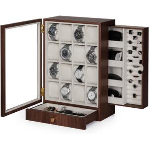 Homde Watch Box Wooden Display: Large Wood Storage for Men's Nightstand - Timeless Home Organizer (L Size)