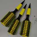 3 in 1 Ceramic & Ionic Bristle Round Barrel Hair Brush Set for Women & Men - Professional Styling, Blow Drying, Curling with Boar Bristle Brush & Scalp Comb (Yellow)