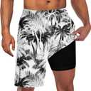 Goodstoworld Men's Funny Swim Trunks with Compression Liner 2 in 1 Quick-Dry 9" Stretch Shorts with Three Pockets (L)