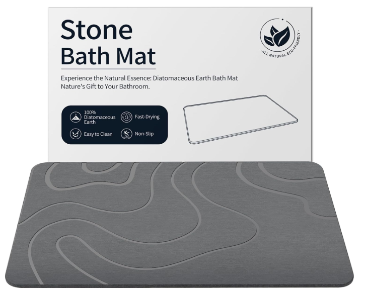 ZIKIBL Stone Bath Mat Diatomaceous Earth Shower Mat Non-Slip Super Absorbent Diatomite Stone Mats for Bathroom Floor Quick-Drying Easy to Clean (24''*16'' Grey)