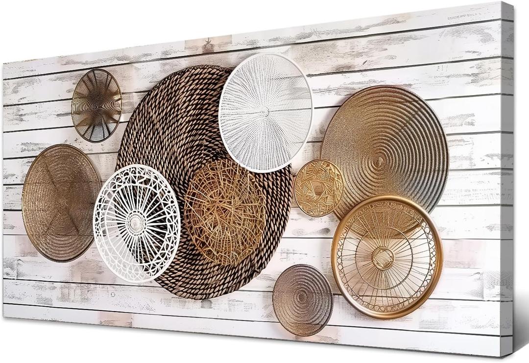 Boho Abstract Canvas Wall Art for Kitchen Picture for Dining Room Rustic Neutral Geometric Basket Painting Wall Decor Farmhouse Prints Minimalist Poster Artwork Home Bedroom Decorations 20x40