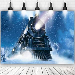 5.9 x 3.94 ft Winter Night Train Backdrop for Photography, Xmas Snow Night Railway Party Backdrop Wonderland Snowflake Background for Christmas Party Decoration