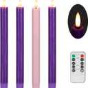 Flameless Advent Candles Set of 4, Real Wax Advent Taper Candles Battery Operated 9.6", Purple and Pink Christmas Candlesticks for Wreath, Christ, Home, Church, Catholic Decoration