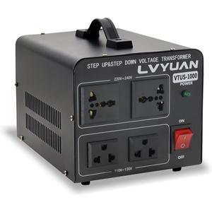 LVYUAN Voltage Converter Transformer 1000 Watt Step Up/Down Convert from 110V-120V to 220V-240Vt and from 220V-240V to 110V-120V with 2 US outlets, 2 Universal outlets, Resettable Circuit Breaker