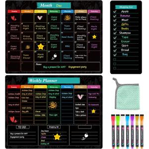 MaxGear Black Magnetic Calendar for Refrigerator, 16x12 Monthly and Weekly Dry Erase Fridge Whiteboard, Menu Schedule Planner Board, to-Do List, Notepad with 7 Markers,1 Eraser, and 1 Shopping List