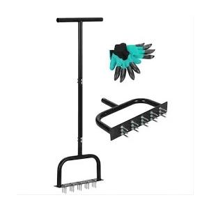 Generic Spike Lawn Air Aerator, Metal Manual Dethatching Soil Aerating Lawn with 15 Iron Spikes Pre-Assembled Grass Aerator Tools for Lawn Grass Aeration Garden, Black