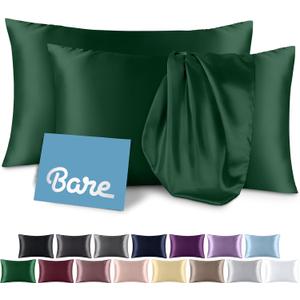 Bare Home Satin Pillowcases for Hair and Skin - 2 Pack Queen (20x30) - Luxury Pillowcases - Envelope Enclosure - Soft and Smooth Satin - Breathable - Similar to Silk (Forest Green, 2 Pack)