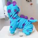 Dinosaur Pet Costume Hooded Jumpsuit for Small Dogs Cats, Soft Flannel Warm Four-Legged Clothing with Leash Hole, Funny Cosplay Outfit for Easter Halloween Christmas (Small, Dinosaur)
