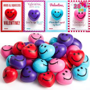 JOYIN 28 Packs Heart Shape Stress Ball with Cards Stress Relief Fidget Toy for Valentine Party Favors, Classroom Prize Supplies, Valentines Greeting Cards, Valentine Exchange Gifts, Small
