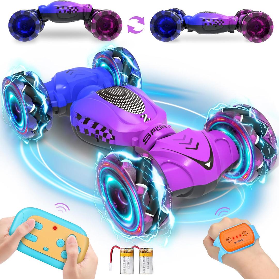 Remote Control Car for Girls 4-7, Toys for Ages 5-7, Gift for 4 5 6 7 8-13 Years Old, for Kids, Gesture Sensing RC Stunt Car with Lights, Birthday Gift (Purple)