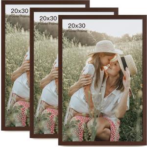 Momentworth 20x30 Frame Set of 3, Dark Brown Wood Grain 20x30 Poster Frame for Gallery Wall Mounting (3 Pack,Walnut)