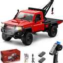 RC Crawler, 1:12 Scale MN82 New Upgrades MN82-T RC Crane Truck, 4WD LC79 Land Cruiser Rock Crawler with Lights, Speed Adjustment, Crane, Tires All Terrain Wrecker for Teens Adults(Red)