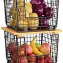 Wire Storage Basket for Kitchen Pantry: GGIU Stackable Kitchen Counter Organizers - Wire Organizing Bin for Produce Vegetable Potato and Onion Black