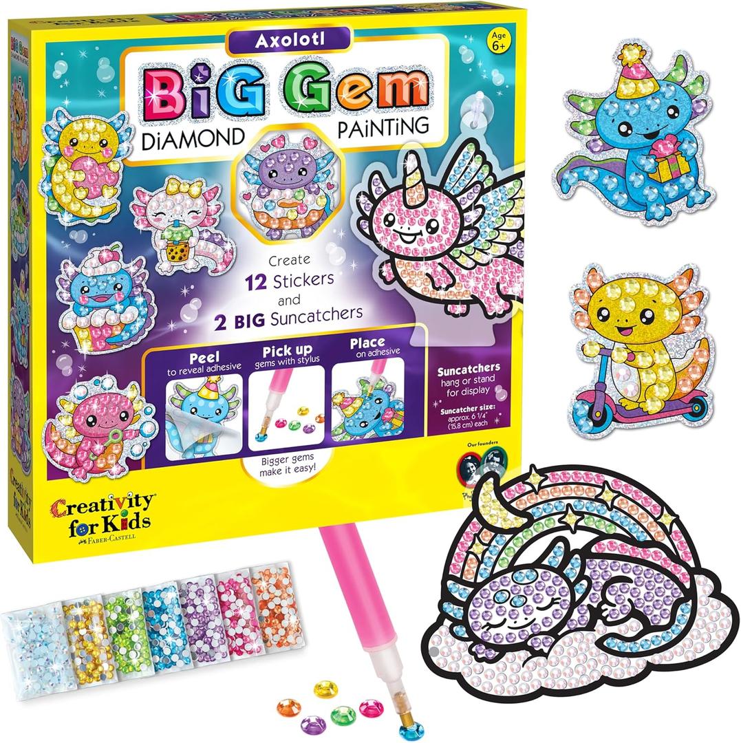 Creativity for Kids Big Gem Diamond Painting Axolotl: Girl Toys and Crafts for Ages 6-8+