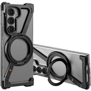 OGRANEE Z Case for Samsung Galaxy Z Fold 6 Metal Frameless, with Mag Safe Kickstand 360Rotatable, Minimalist Ultra Thin Slim Shockproof for Z Fold 6 Phone Case with Ring Holder Stand for Men, Black