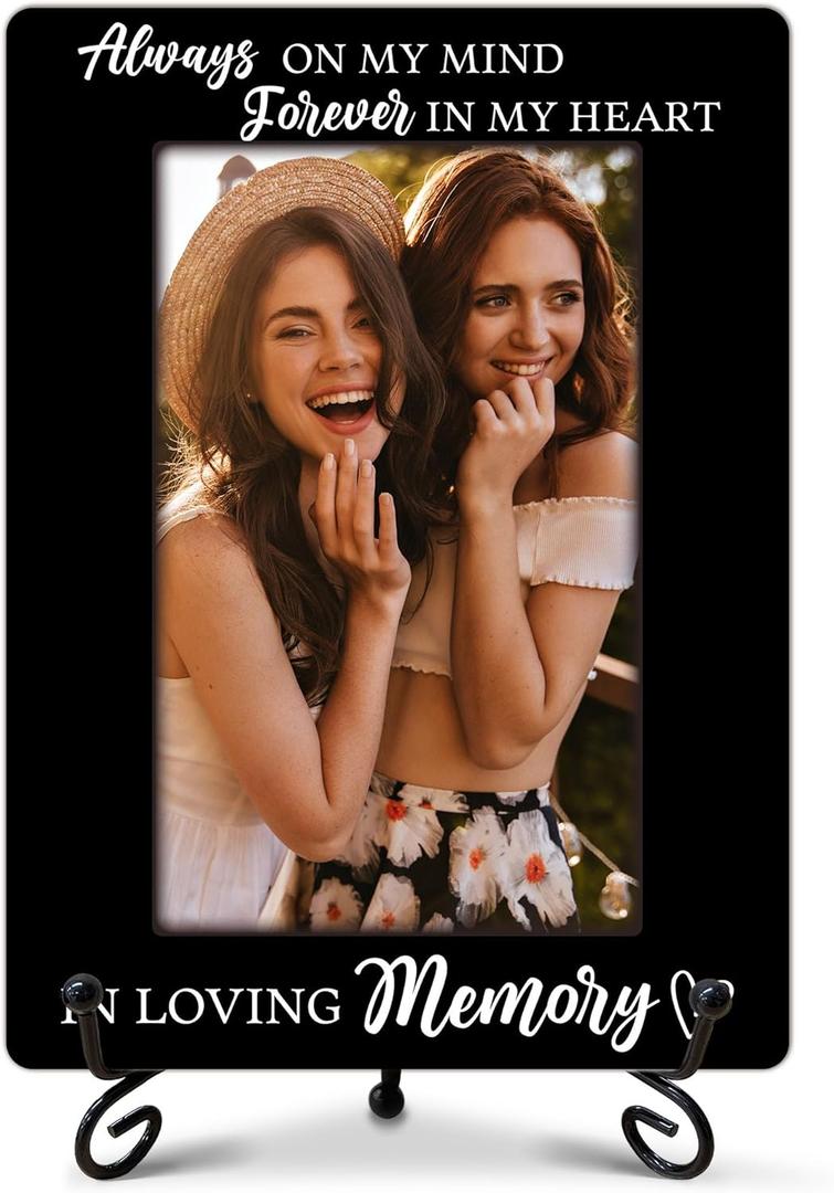ukebobo Memorial Gifts, In Loving Memory Picture Frame, Memorial Picture Frame, Bereavement Sympathy Gifts for Loss of Mom Father Husband, Wood Photo Frame with Stand for Desk Decor, 8 x 6 Inch-TB674 (black3)