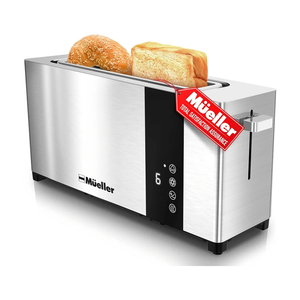 Mueller UltraToast Full Stainless Steel Toaster 2 Slice, Long Extra-Wide Slots with Removable Tray, Cancel/Defrost/Reheat Functions, 6 Browning Levels with LED Display, Housewarming Gifts New Home