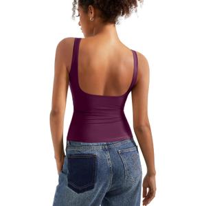 SUUKSESS Women Padded Open Back Boat Neck Tank Tops Double Lined Basic Shirts (Small, Violet)