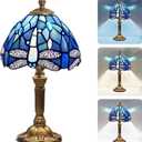 Tiffany Table Lamp, Stained Glass Desk Light, W12H19 Inch, Metal Leaf Base (Green Leaf)
