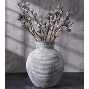 Ceramic Flower Vase Home Decor, 7.4 in Farmhouse Table Vases Retro Vintage Living Room Kitchen Bedroom Decoration Pottery Decorative Vases for Flowers House Shelf Office Desk Dining Entryway, Grey