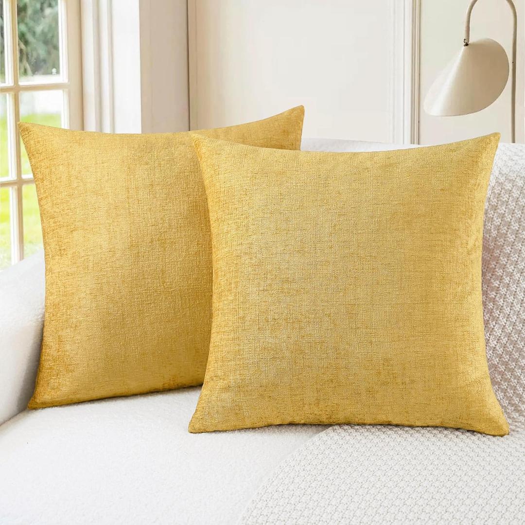 CaliTime Throw Pillow Covers Decorative 16 X 16 Inches Pack of 2 Cozy Chenille Cushion Cases for Couch Sofa Bed Living Room Home Gold (16" x 16" (Pack of 2))