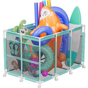 POOLHOUR Pool Float Storage Outdoor Pool Toy Storage Organizer for Pool Noodles, Toys, Floats, Balls, and Equipment, Mesh Rolling Storage Organizer Bin, Cyan
