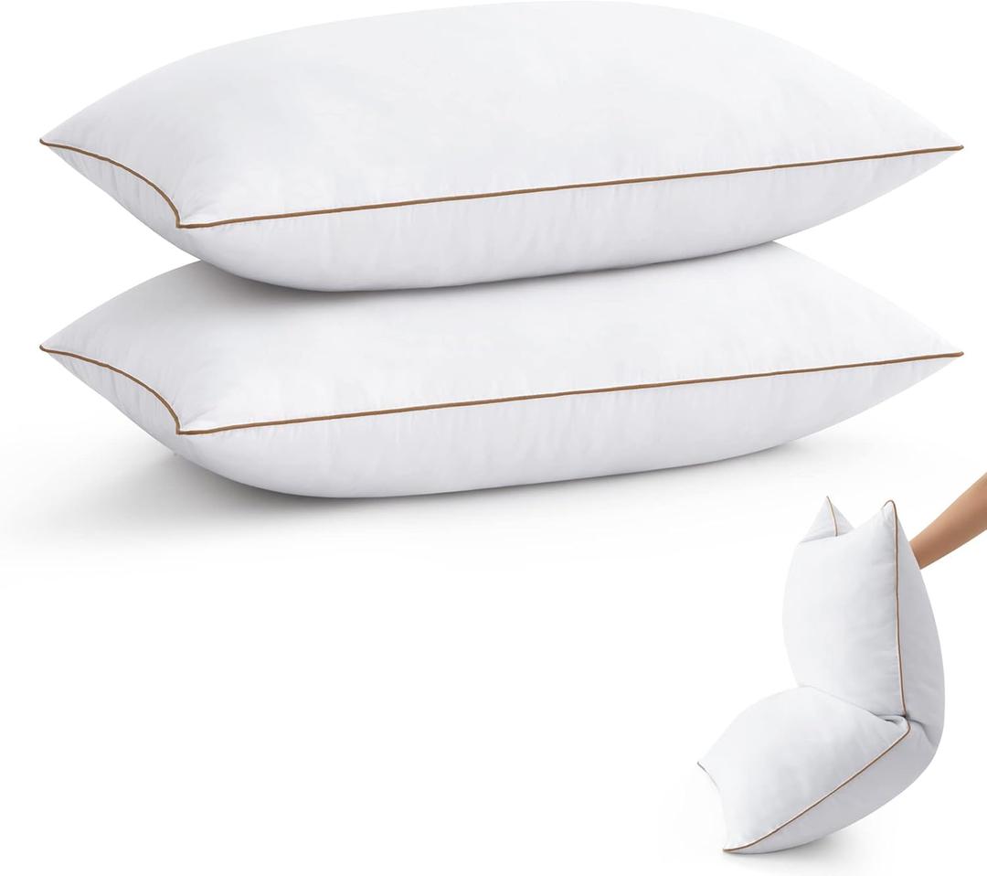 puredown Goose Feather Down Pillows Standard Size Set of 2, Soft Fluffy Luxury Hotel Collection Pillow, 100% Cotton Cover, Medium Firm Bed Pillow for Back, Stomach or Side Sleeper. (01 Brown)