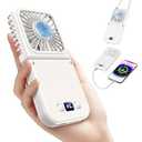 Handheld Portable Fan with Ice Cooler,6 in 1 7000mAh USB Rechargeable Foldable Personal Hand Held Fan,Power Bank, LED Display, 5+2 Speeds for Travel/Summer/Concerts/Lash, Gifts for Men Women (White)