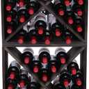 Countertop Solid Wood Stackable Storage Rustic Retro Cube 48-Bottle Wooden Rack Cabinet (48BottleBlack)