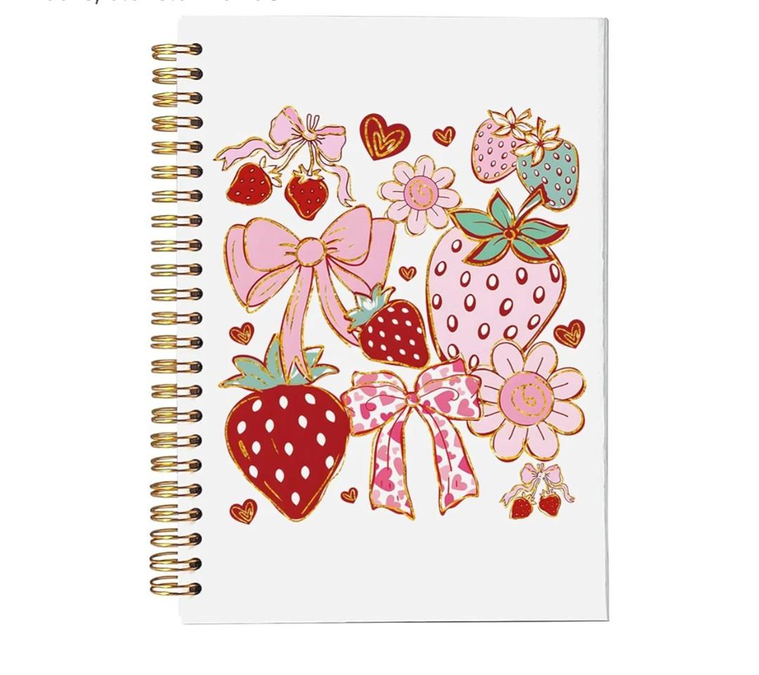Cute Strawberry and Bows Notebook – Kawaii Fruit and Ribbon Design, Aesthetic Pink Red Journal for Girls and Teens, 5.5x8.3 Inch 307