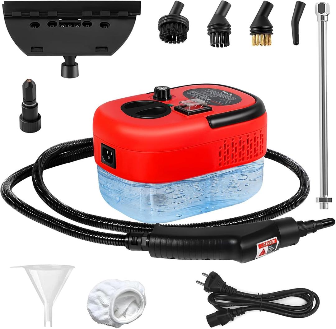 Handheld Steam Cleaner with 1200ml Large Water Tank & High Pressure - for Floors, Upholstery, Grout, Cars, Tiles, Windows, Kitchen (Red) Handheld Steam Cleaner with 1200ml Large Water Tank & High Pressure - for Floors, Upholstery, Grout, Cars, Tiles, Windows, Kitchen (Red)