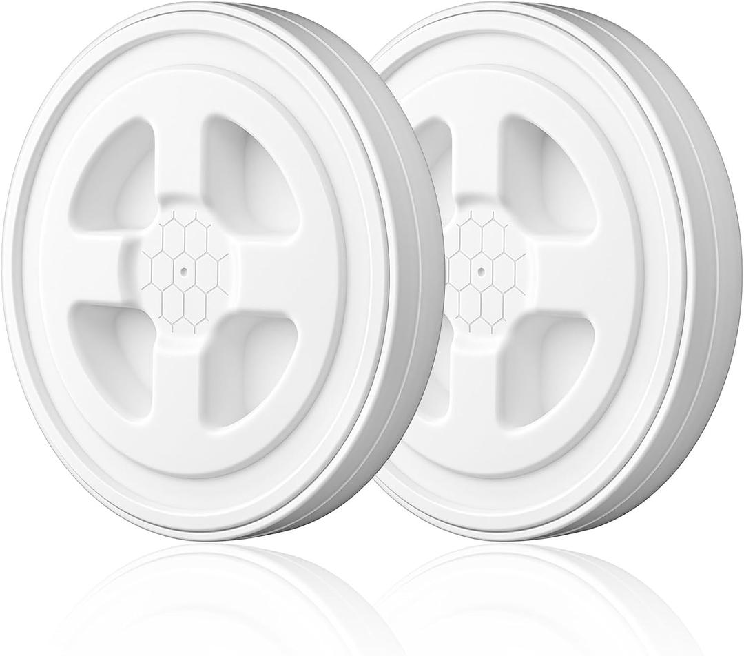 2 Pcs 5 Gallon Bucket Lids, Plastic Screw Seal Cap, Reusable 5 Gal Food Grade Storage Bucket Lid for Chicken Feeders, Paint Coatings, Food Storage Buckets (White)