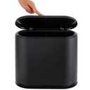 Black Slim Rectangular Plastic Trash Can with Press Type Lid,12 Liter / 3.2 Gallon Narrow Trash Bin with Pop-up Lid for Toilet,Bedroom,Bathroom,Office,Kitchen,Powder Room