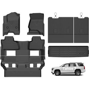 Wayhigh-All Weather Floor Mats and Cargo Mat Set Fit for 2015-2020 Chevy Tahoe & GMC Yukon Denali | SLE | SLT (Not XL)(Bucket Seat) with Backrest Mat TPE Car Mats Heavy Duty Rubber Floor Liners