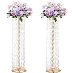 Set of 2 Luxurious Crystal Flower Stand Wedding Centerpieces on Floor Tall Metal Flower Arrangement Stand Tabletop Flower Vase for Wedding Party Hotel Home Decor (35.4"2pcs, Gold)