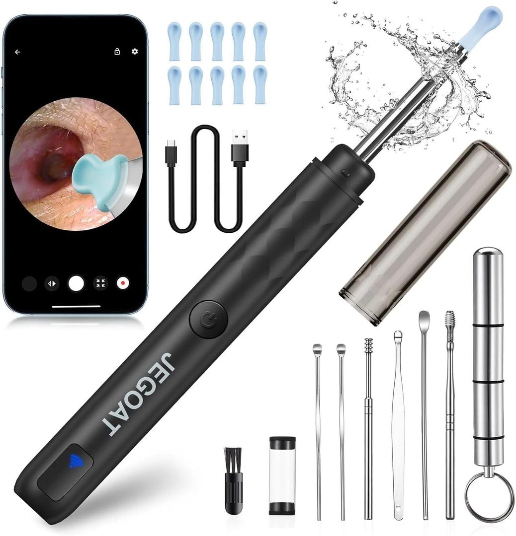 Ear Wax Removal Tool Camera, Ear Cleaner with Camera, Ear Scope, Earwax Removal Kit with Otoscope, Ear Canel Cleaning 6 LED Lights 12 Ear Pickers, 1296P HD Black