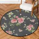 Green Pink Round Carpet Playmat - Play Learn and Have Fun Safely,Crawling Mat, Educational Soft Rug, Shower/Birthday Gift, Roses and Leaves Bouqet of Affection Diameter 70 in