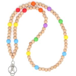 2 x Fashion Wooden Beaded Lanyard - Portable teacher lanyards, Lanyard for Teachers Suitable for Keys, ID and Badges (1 style)