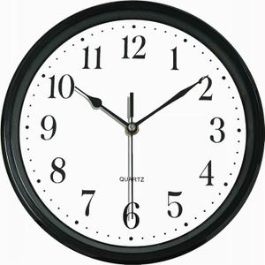 WOOPHEN Wall Clock 10 Inch Silent Non-Ticking Modern Clocks Battery Operated - Analog Small Classic for Office, Home, School, Bathroom, Kitchen, Living Room, (Black)
