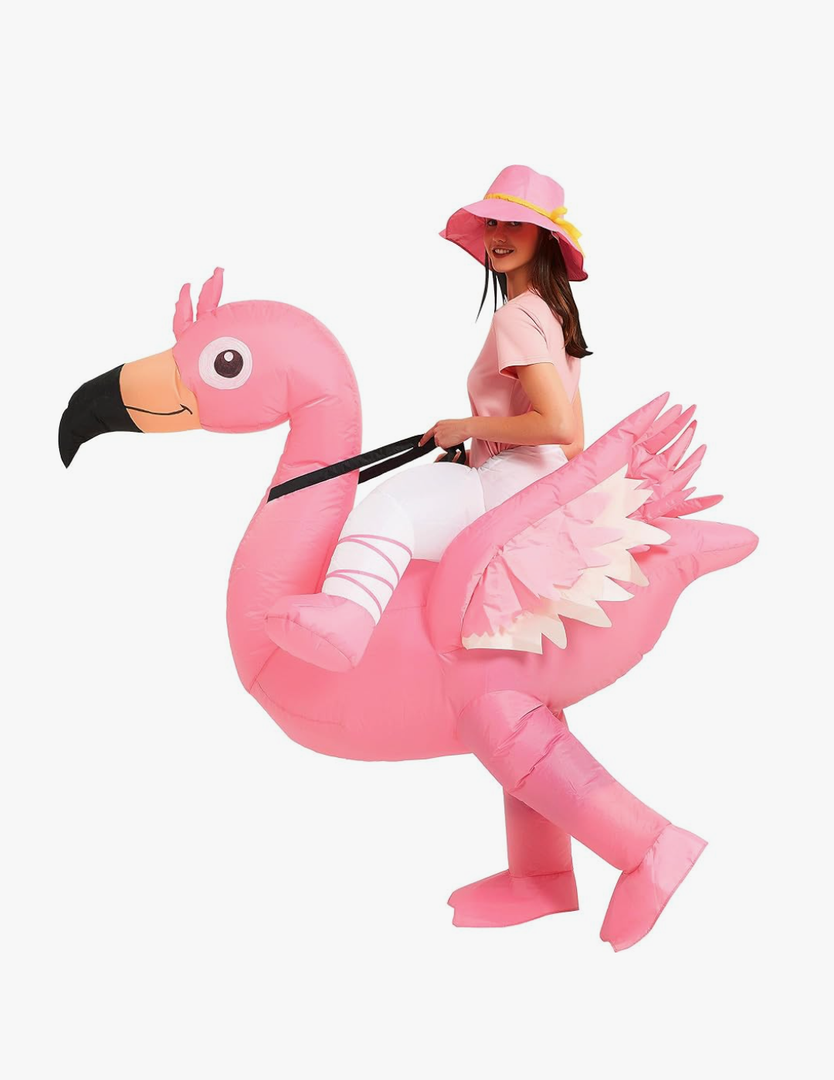 One Casa Inflatable Flamingo Costume Riding On Flamingo Air Blow up Funny Fancy Dress Party Halloween Costume for Adult