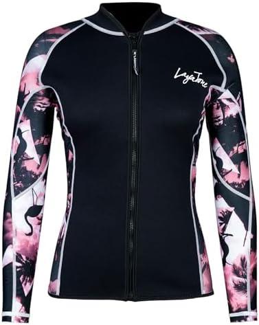 LayaTone Womens Wetsuit Top 3mm Wetsuits Jacket Long Sleeve Neoprene Shirt, Warm Wet Suit Tops, Front Zipper Swimsuit for Cold Water Swim, Diving, Surfing & Water Aerobics, Comfort Warm, Small