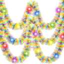 Chuangdi 16.4 ft Easter Tinsel Garland with LED String Light Easter Egg Twist Metallic Wire Garland Tinsel Foil Hanging Decor, Colored, Colored Light