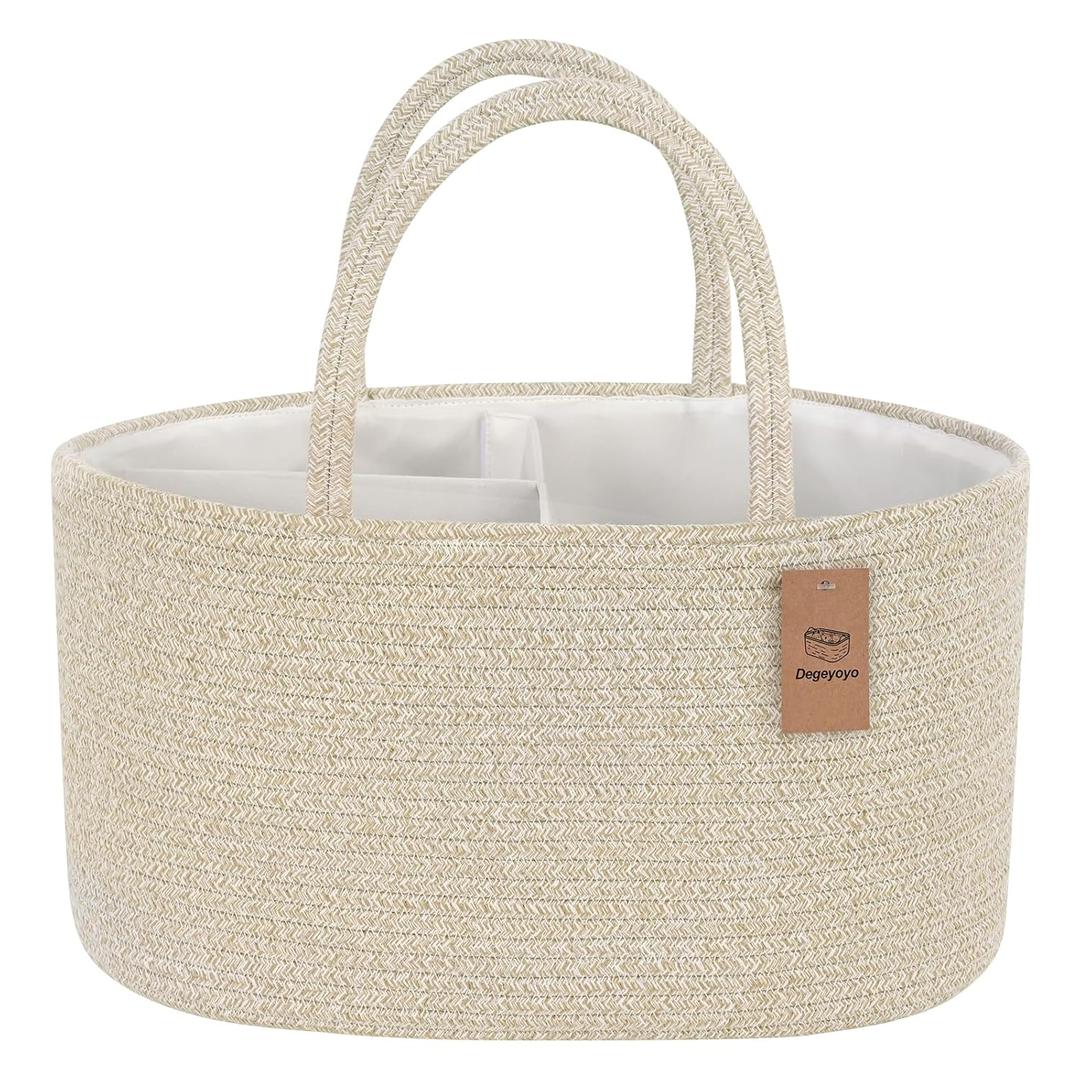19L Baby Diaper Caddy Organizer, 16.8"x9.8"x9" Cotton Rope Diaper Basket, Changing Table Storage Caddy With Removable Divider, Baby Basket for Nursery, Car, Diapers, Baby Shower Gifts for Newborn