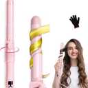 Automatic Rotating Curling Iron  1.1 Inch Self Curling Hair Curler, Anti-Tangle, LCD Display, Fast Heating Wand for Time-Saving, Long-Lasting Curls & Waves, Pink